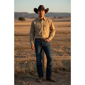 Wrangler Western Snap Shirt Men’s XL Long Sleeve Tan